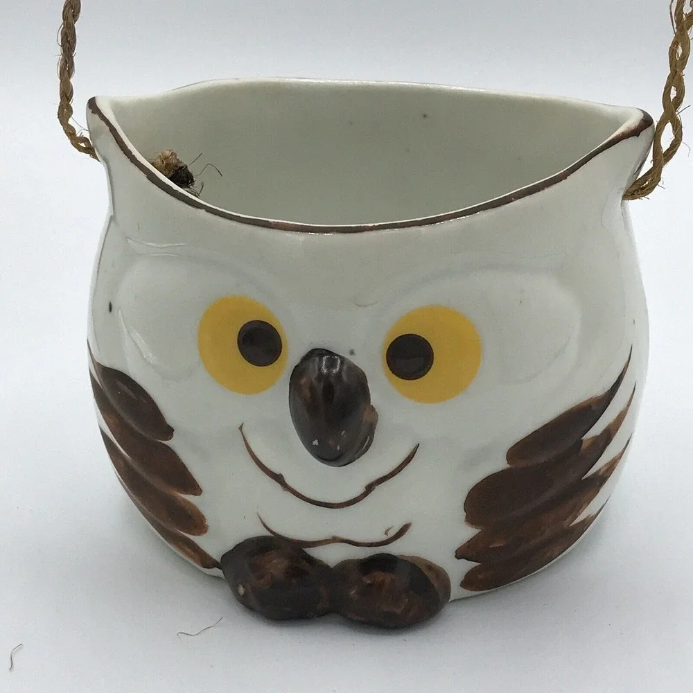 Ceramic OWL‎ Hanging BIRD FEEDER / Planter  Home Decor